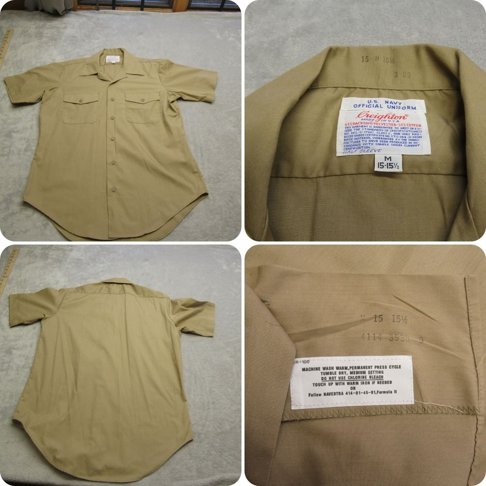US Navy Official Uniform Shirt Men Medium Creighton Brown Short Sleeve Button Up